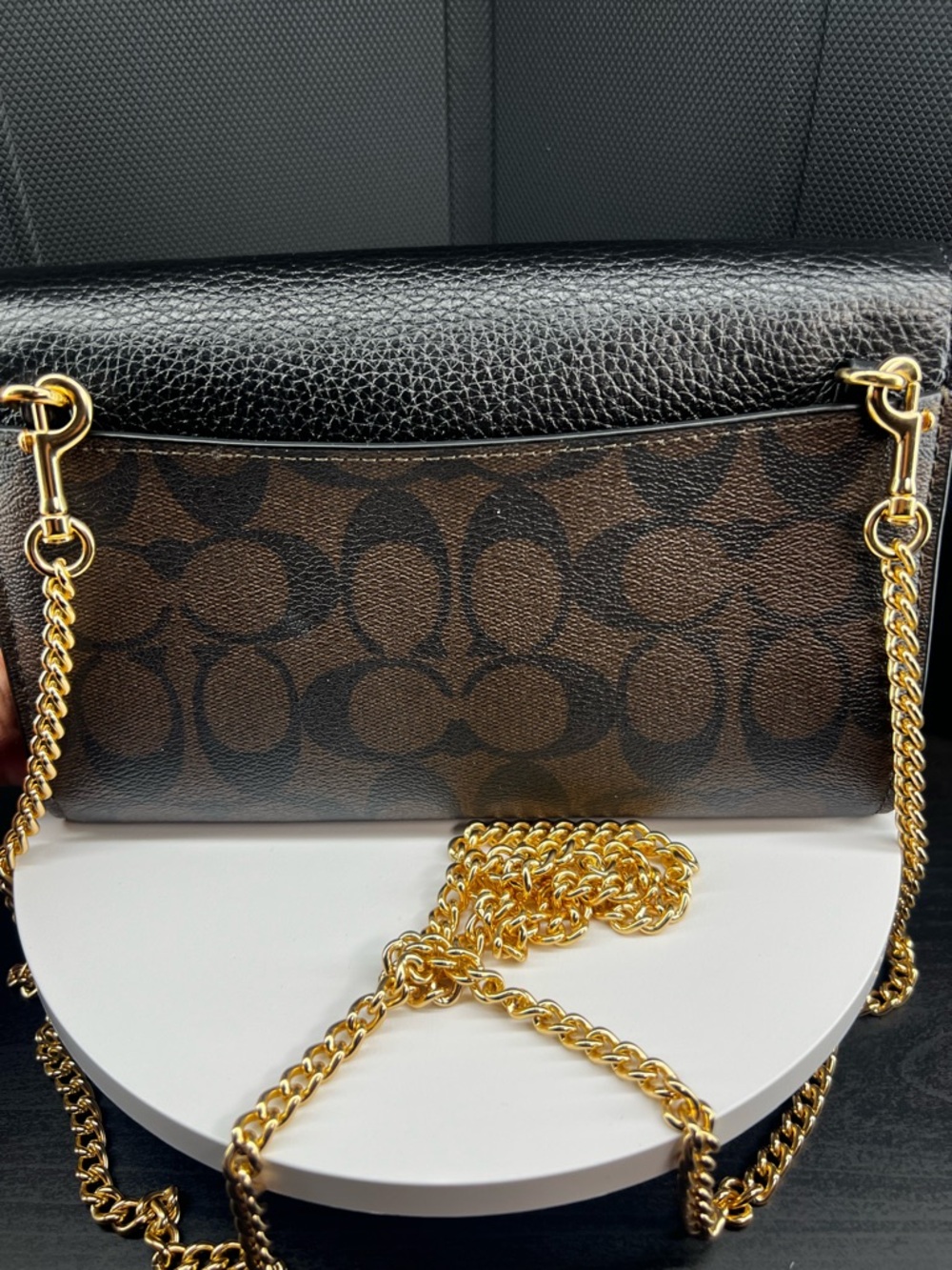 Coach Signature Elle Hardware Chain Black and Brown Leather Crossbody Bag - Picture 4 of 10